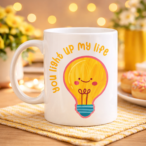 You Light Up My Life Tasar�ml� Porselen Kupa Model 15 - Sevimli Ampul Desenli Hediyelik Kahve Kupas�