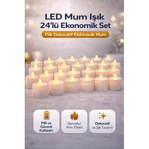 LED Mum I��k 3�l� Set Pilli Dekoratif Elektronik Mum Flicker Alev Efektli 8 Paket