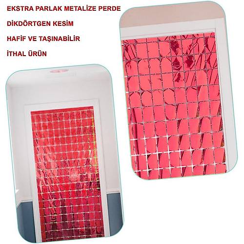 Ekstra Metalize K�rm�z� Renk Disko Dikd�rtgen Kesim Kap� Perdesi Dekorasyon 1x2 Metre