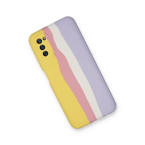 Galaxy A03S K�l�f Ebruli Lansman Silikon - Sar�-Mavi