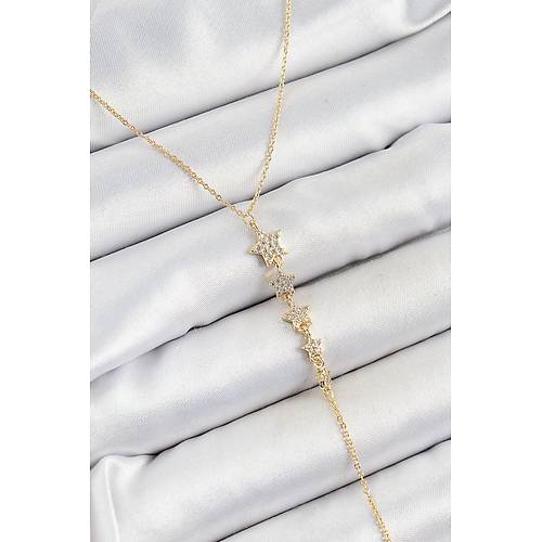 Pirin� Zirkon Ta�l� S�ral� Y�ld�z Fig�rl� Y Model Gold Renk Kad�n Kolye