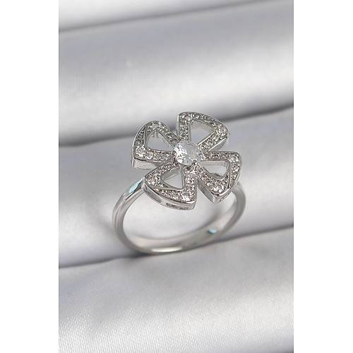 Pirin� G�m�� Renk Zirkon Ta�l� Yonca Model Ayarlanabilir Kad�n Y�z�k