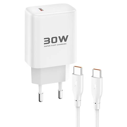 JK89 30W Type-C ��k��l� Ekstra DC67 1M Type-C to Type-C Kablolu PD �arj Cihaz� - Beyaz