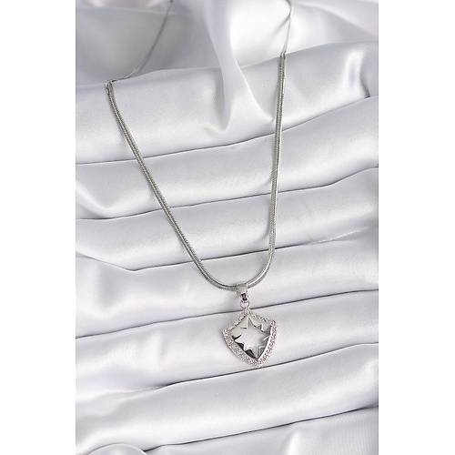 316L �elik G�m�� Renk �talyan Zincir Zirkon Ta�l� Kutup Y�ld�z� ��leme Model Kad�n Kolye