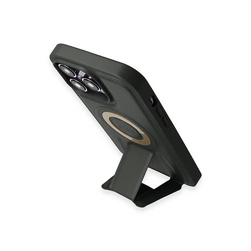 iPhone 14 Pro K�l�f Merk�r Magneticsafe Standl� Kapak - Koyu Ye�il