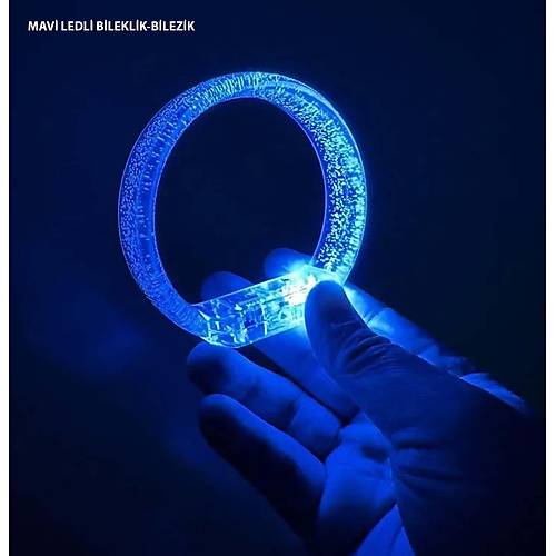 Mavi Led I��kl� Bask� Yap�labilen Pilli Bileklik Bilezik 1,5 cm Geni�lik