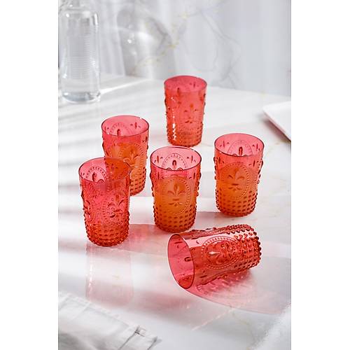 Akrilik K�rm�z� 6'l� K�sa Bardak & Su Me�rubat Kahve Yan� Barda�� 400 ml ( Cam De�ildir )