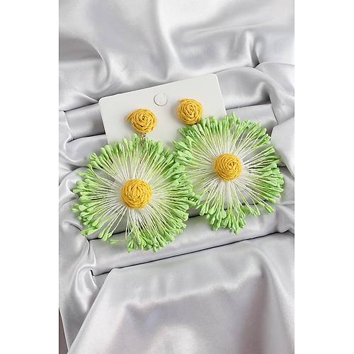 Ye�il P�sk�ll� Papatya Fig�rl� Has�r �rg� Model Gold Renk Kad�n K�pe