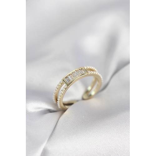 Baget Zirkon Ta�l� Gold Renk �ncili Kad�n Y�z�k