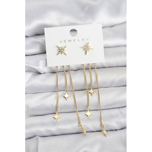 Kutup Y�ld�z� Model Gold Renk Pirin� Sallant�l� Kad�n K�pe