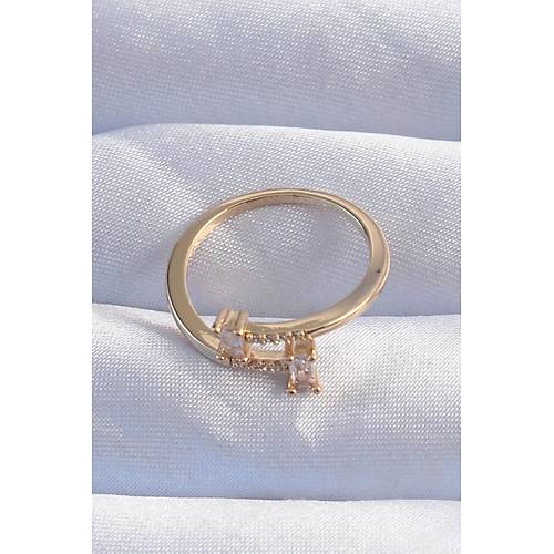 Pirin� Gold Renk Zirkon Ta�l� Geometrik Ayarlanabilir Y�z�k