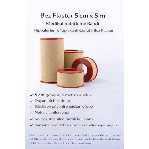 Bez Flaster 5 cm x 5 m Medikal Sabitleme Band� Hipoalerjenik Yap��kanl� Cerrahi Bez Flaster