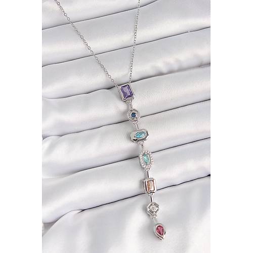 316L �elik G�m�� Renk Zincir Zirkon Ta�l� Y Model Dekolte Kad�n Kolye