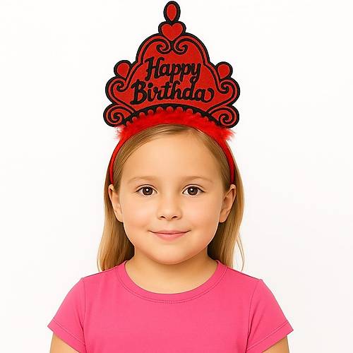 K�rm�z� Happy Birthday Prenses Tac� � Do�um G�n� Ta� Aksesuar�