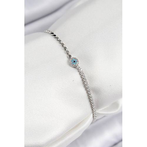 Pirin� Zirkon Ta�l� Nazar Model Ezme Zincir G�m�� Renk Kad�n Bileklik