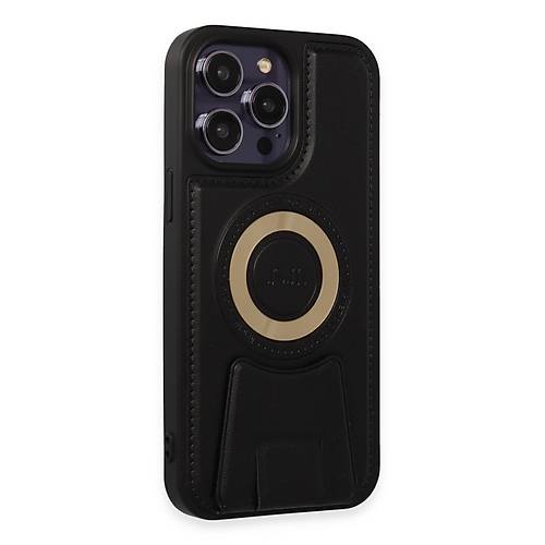 iPhone 14 Pro K�l�f Merk�r Magneticsafe Standl� Kapak - Siyah
