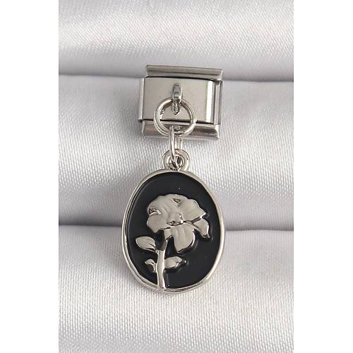 316L �elik G�m�� Renk G�m�� �i�ek ��lemeli Siyah Portre Model Nomination Charm