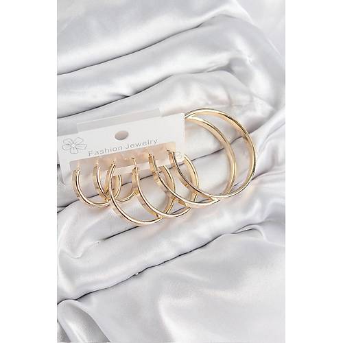 Pirin� Halka Model Gold Renk Kad�n Set K�pe