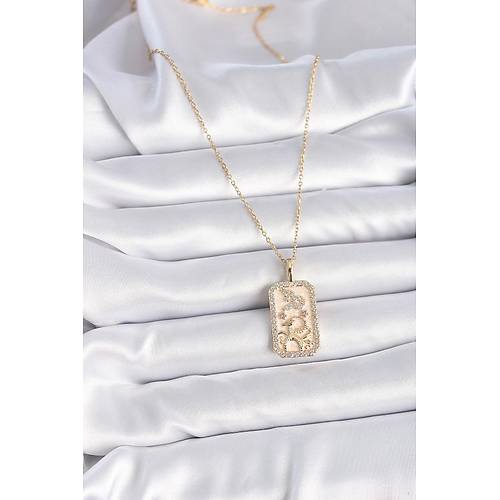 316L �elik Gold Renk Zincir O�lak Burcu Zirkon Ta�l� Kad�n Kolye