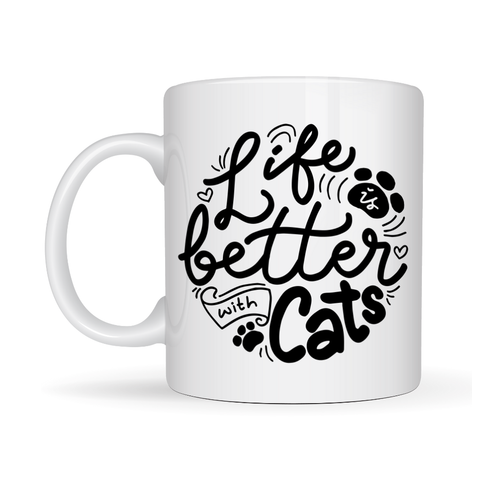Life is Better With Cats � Kedi Severlere �zel Porselen Kupa MODEL 59 Sevimli Tasar�m Hediyelik Kahve Kupas�