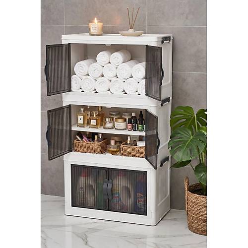 Beyaz �� Katl� Portatif Dolap & �ok Ama�l� Mutfak Ve Kiler D�zenleyici 29x48x84 cm