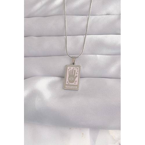 316L �elik G�m�� Renk Pembe Mineli El Fig�r Tarot Kolye