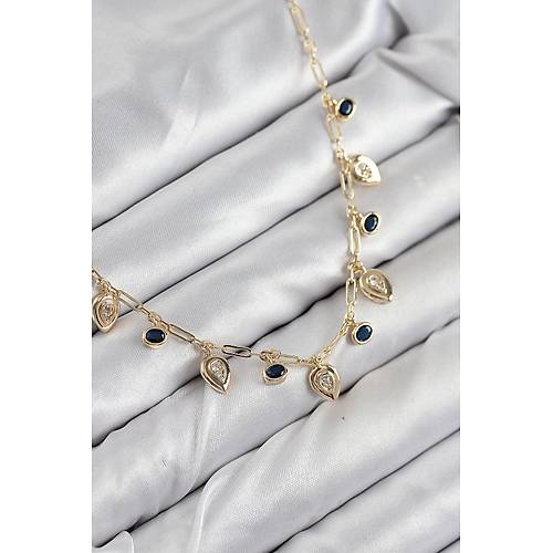 Pirin� Zirkon Ta�l� Sallant�l� Damla Model Gold Renk Kad�n Kolye
