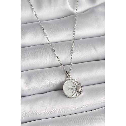 316L �elik G�m�� Renk Zincir Beyaz Sedefli G�n Bat�m� Model Kad�n Kolye