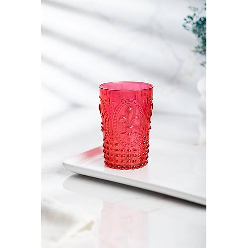 Akrilik K�rm�z� Tekli K�sa Bardak & Su Me�rubat Kahve Yan� Barda�� 400 ml ( Cam De�ildir )
