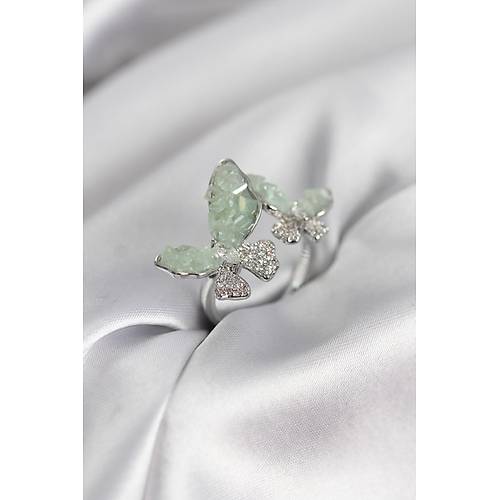 G�m�� Renk Su Ye�ili Kelebek Model Zirkon Ta�l� Kad�n Y�z�k