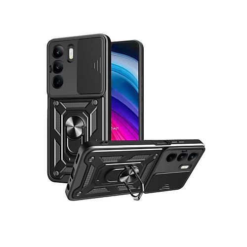 Realme C75 4G K�l�f Pars Lens Y�z�kl� Silikon - Siyah