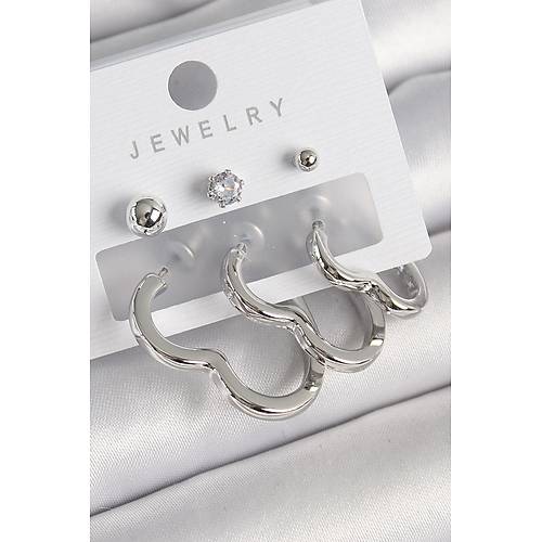 Pirin� G�m�� Renk Kalp Model Zirkon Ta� Top�uk Detay Kad�n K�pe Seti