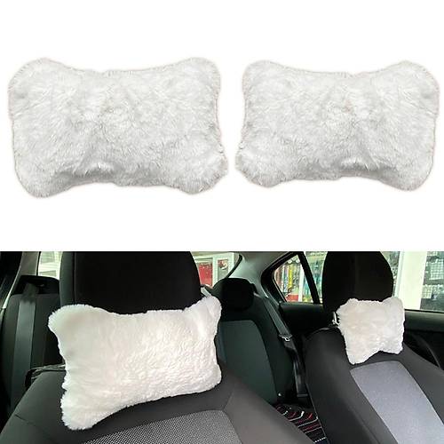 Yumu�ak Pelu�lu Ortopedik Araba Seyahat Boyun Yast��� 2'li Beyaz