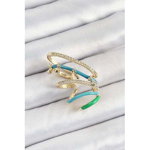 Pirin� Zirkon Ta�l� Mavi Ye�il S�k��t�rma Sa� K�k�rdak Gold Renk Kad�n K�pe