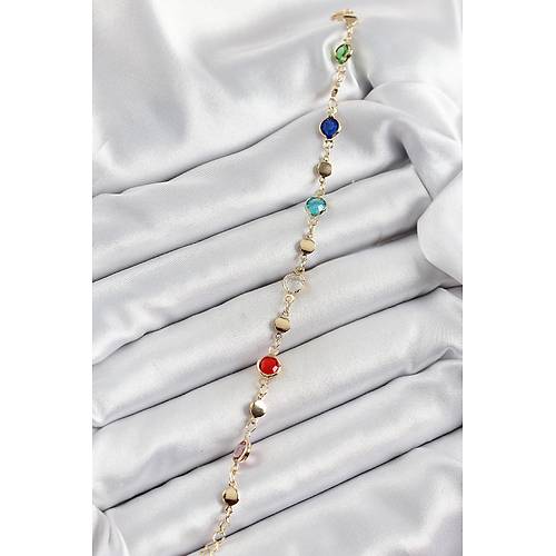 Pirin� Kar���k Renk Zirkon Ta�l� Gold Renk Kad�n Bileklik