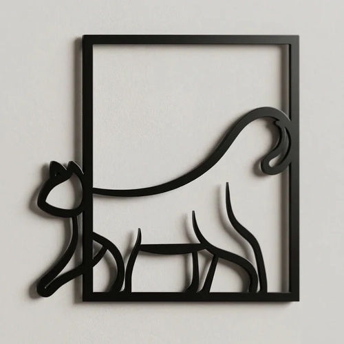 Modern Kedi Duvar Tablosu MDF Lazer Kesim Minimal Kedi Fig�rl� Duvar S�s� ��k Dekor
