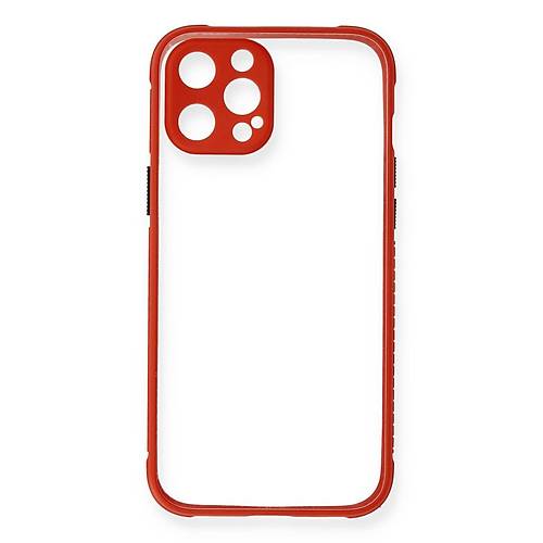 iPhone 12 K�l�f Miami �effaf Silikon - K�rm�z�