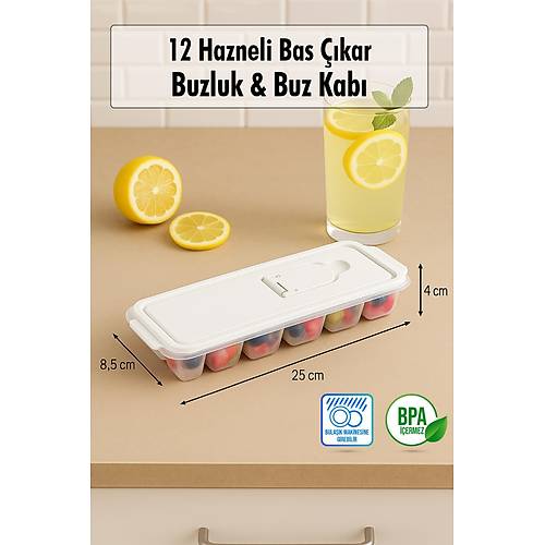 12 Hazneli Bas ��kar Buzluk & Buz Kab� Mavi