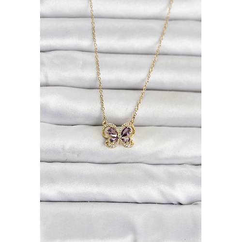 316L �elik Zincir Gold Renk Mor Kelebek Model Kad�n Kolye