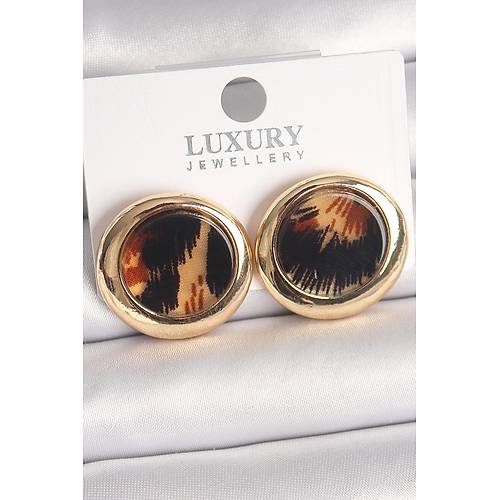 Pirin� Gold Renk Leopar Desen Daire Model Kad�n K�pe