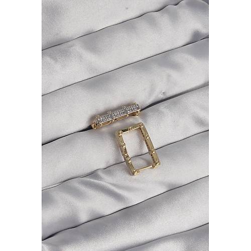 Pirin� Gold Renk Zirkon Ta�l� Dikd�rtgen Model Seranay K�pe