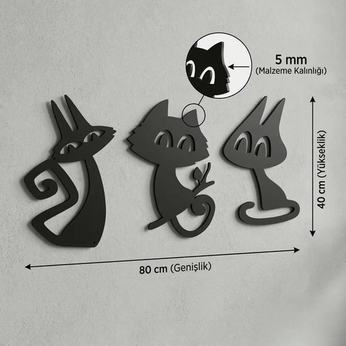 3�l� Dekoratif Kedi Duvar Tablosu MDF Lazer Kesim Modern Duvar S�s� Minimal Kedi Fig�rl� Dekor