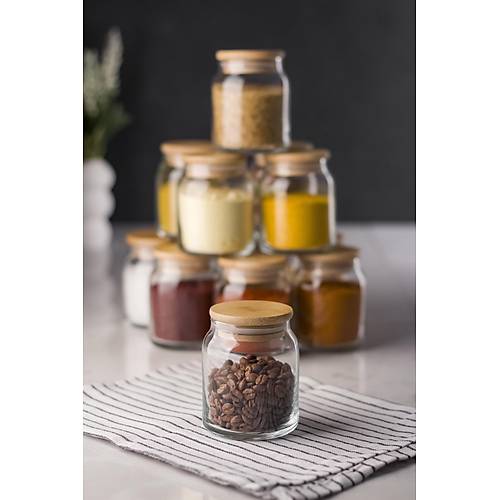 12'li Bambu Kapakl� Cam Kavanoz & Baharat Tak�m� & Baharatl�k Seti 250 ML (Vakum Kapak)
