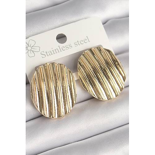 Pirin� Gold Renk ��lemeli Daire Plaka Model Kad�n K�pe