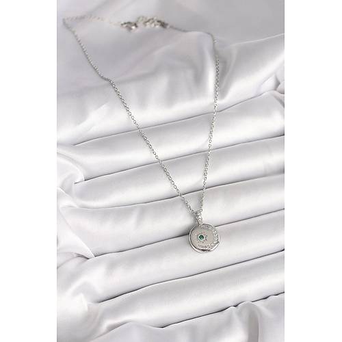 316L �elik G�m�� Renk Zincir Madalyon Zirkon Ta�l� ��lemeli Hilal Y�ld�z Model Kad�n Kolye