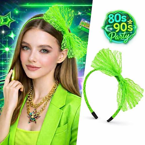 80�ler 90�lar Neon Ye�il Dantel Ta� Fiyonklu