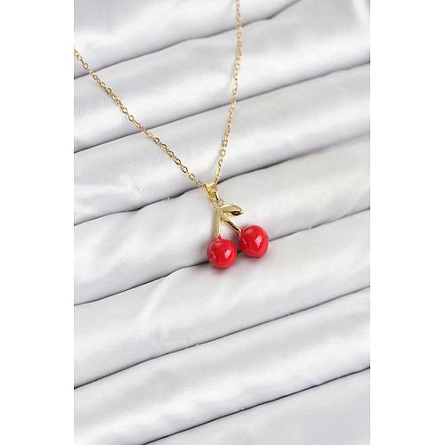 316L �elik Zincir Gold Renk Kiraz Model Kad�n Kolye