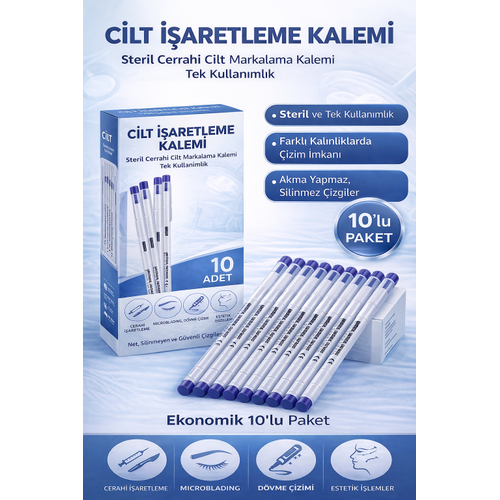 Cilt ��aretleme Kalemi Steril Cerrahi Marker Kalem 10 ADET