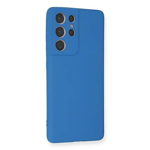 Galaxy S21 Ultra K�l�f Nano i�i Kadife Silikon - Mavi