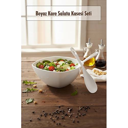 3,5 Lt Beyaz Akrilik Kare Salata ve Servis Kasesi Seti � 3 Par�a